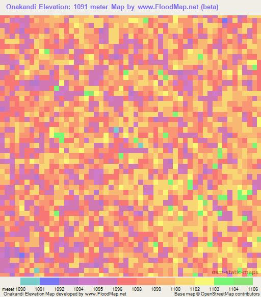 Onakandi,Namibia Elevation Map