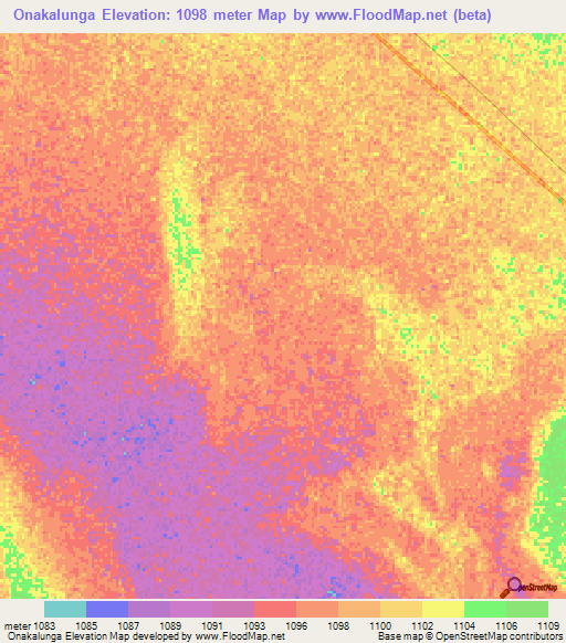 Onakalunga,Namibia Elevation Map