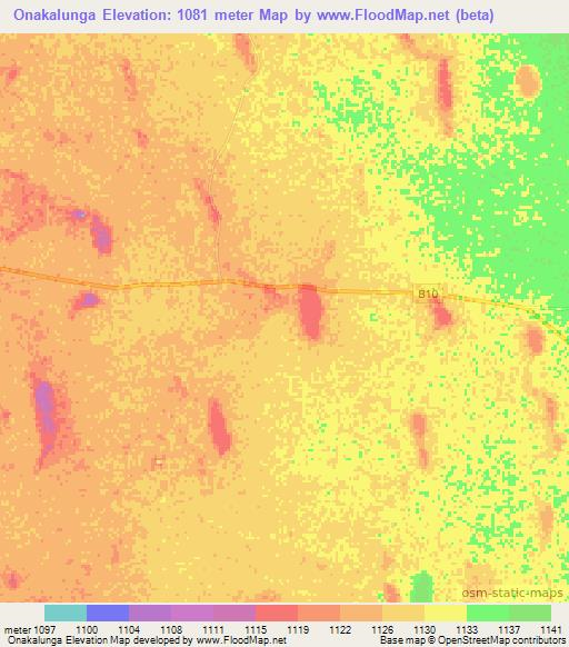 Onakalunga,Namibia Elevation Map
