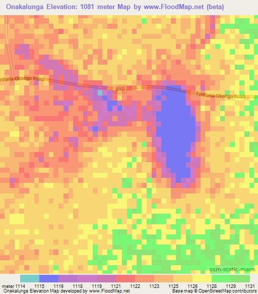 Onakalunga,Namibia Elevation Map