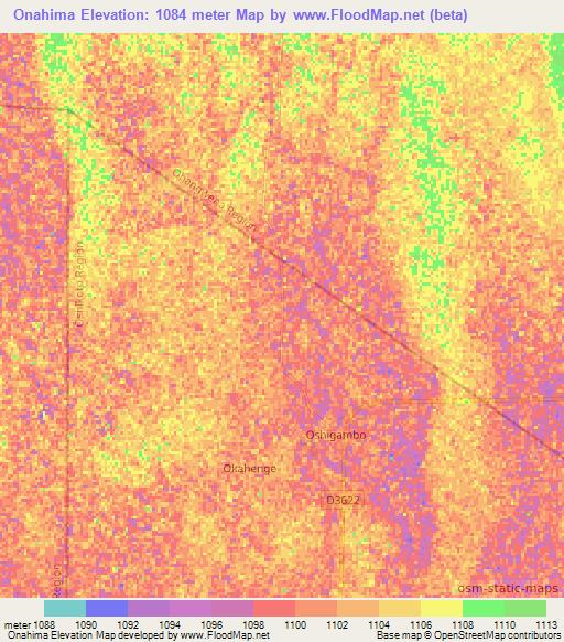 Onahima,Namibia Elevation Map