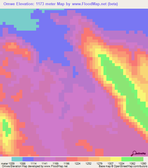 Omwe,Namibia Elevation Map