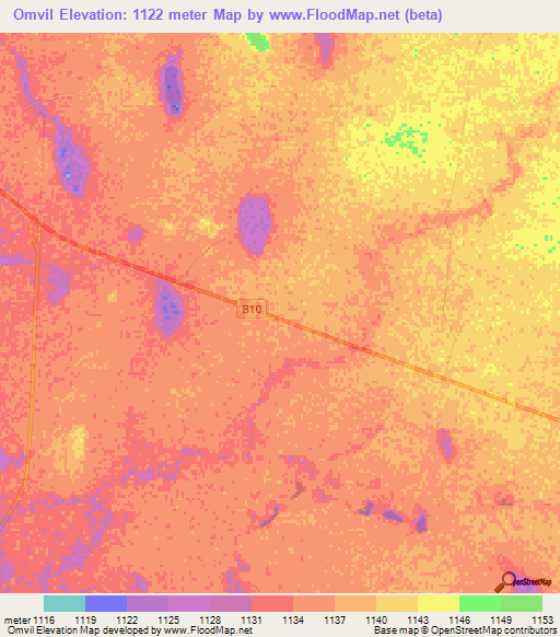 Omvil,Namibia Elevation Map