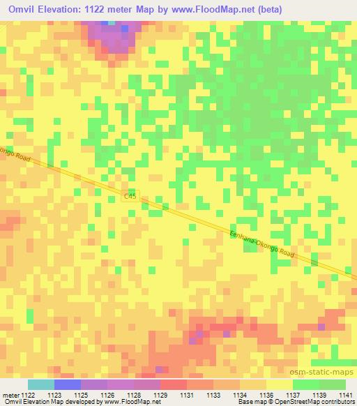 Omvil,Namibia Elevation Map
