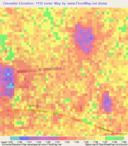 Omuwike,Namibia Elevation Map