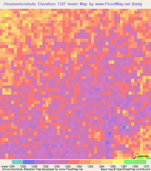 Omutumbondudu,Namibia Elevation Map