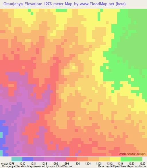 Omutjenya,Namibia Elevation Map