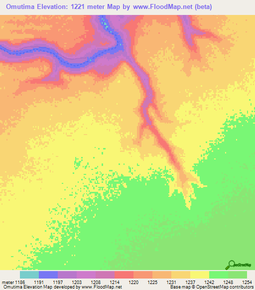 Omutima,Namibia Elevation Map