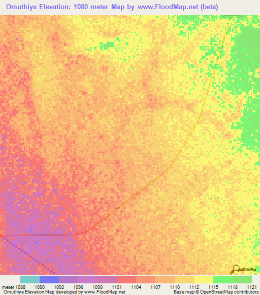 Omuthiya,Namibia Elevation Map