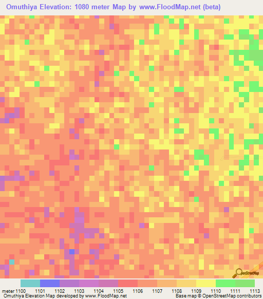 Omuthiya,Namibia Elevation Map