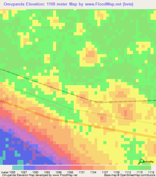 Omupanda,Namibia Elevation Map