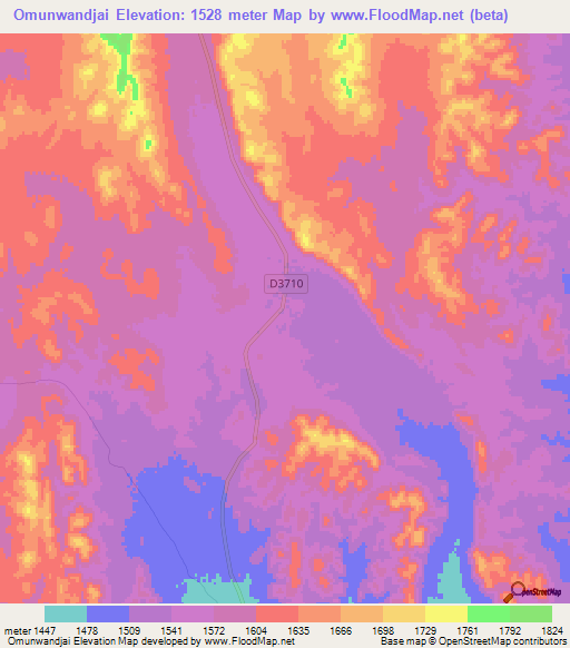 Omunwandjai,Namibia Elevation Map