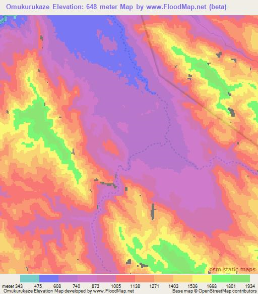 Omukurukaze,Namibia Elevation Map