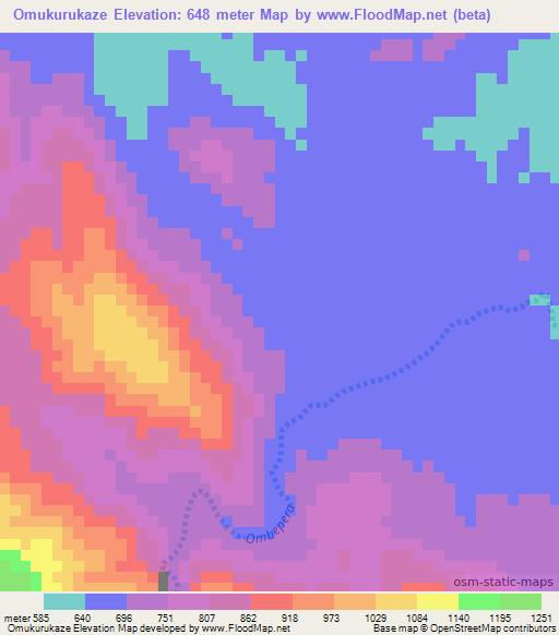 Omukurukaze,Namibia Elevation Map
