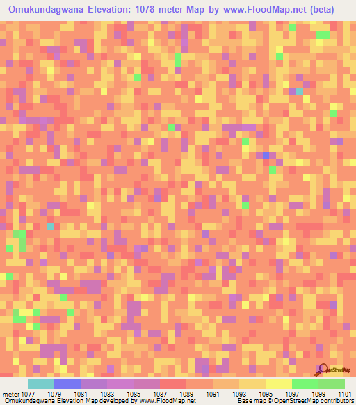 Omukundagwana,Namibia Elevation Map