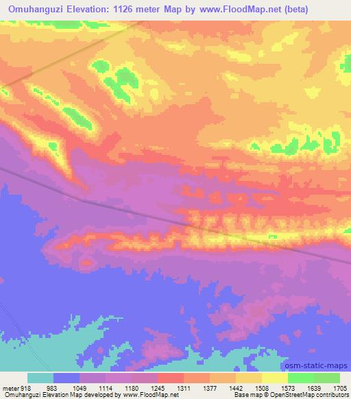 Omuhanguzi,Namibia Elevation Map