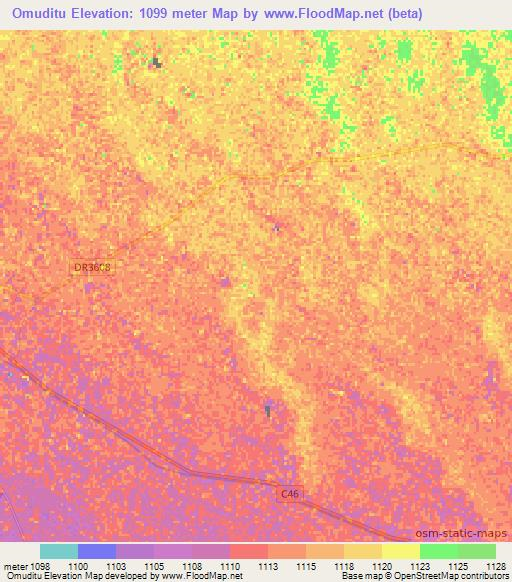 Omuditu,Namibia Elevation Map