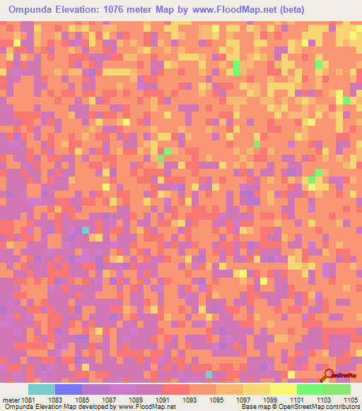 Ompunda,Namibia Elevation Map