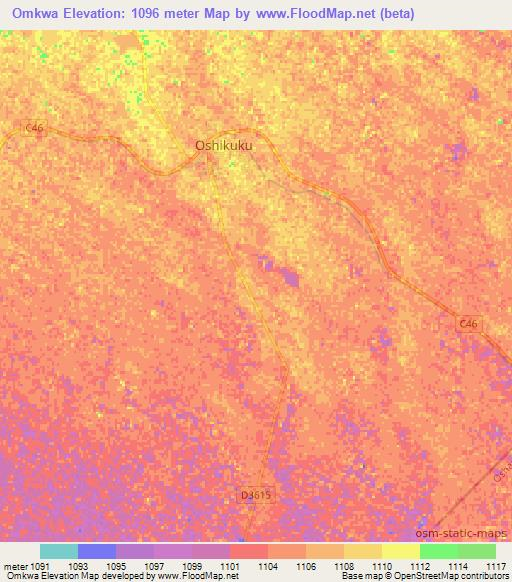 Omkwa,Namibia Elevation Map