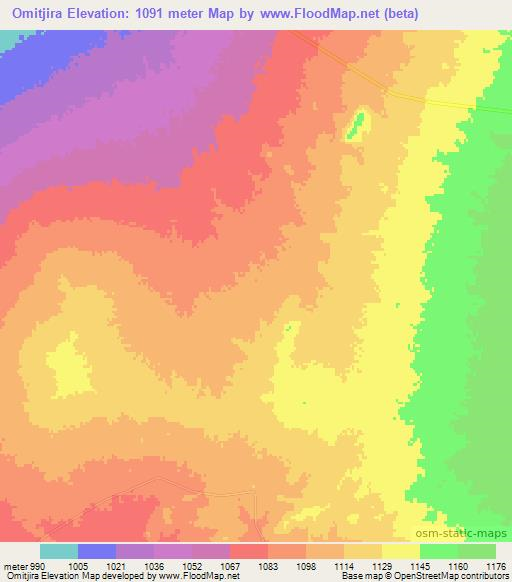 Omitjira,Namibia Elevation Map