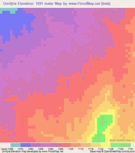 Omitjira,Namibia Elevation Map