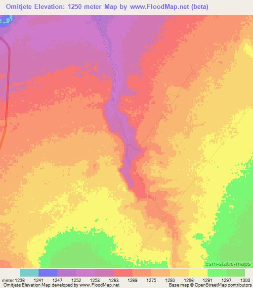 Omitjete,Namibia Elevation Map
