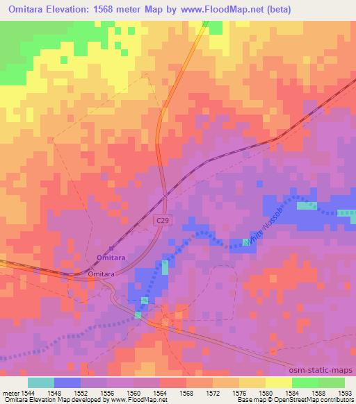 Omitara,Namibia Elevation Map