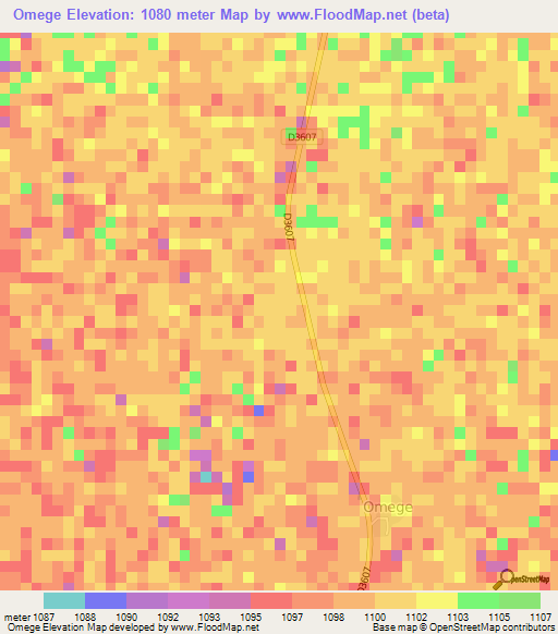 Omege,Namibia Elevation Map