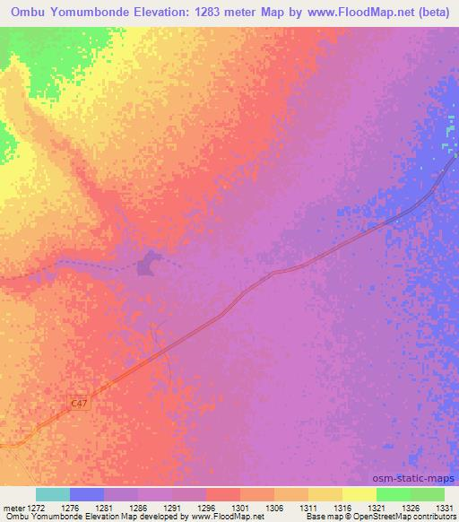 Ombu Yomumbonde,Namibia Elevation Map