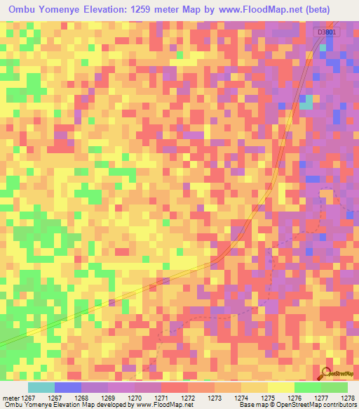 Ombu Yomenye,Namibia Elevation Map