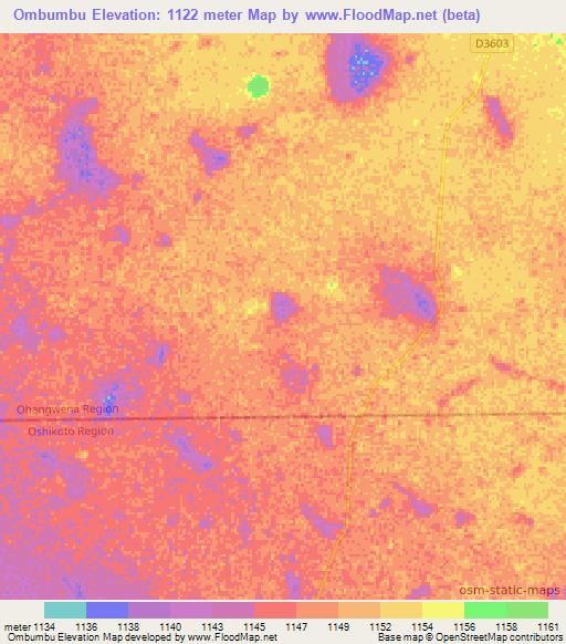 Ombumbu,Namibia Elevation Map