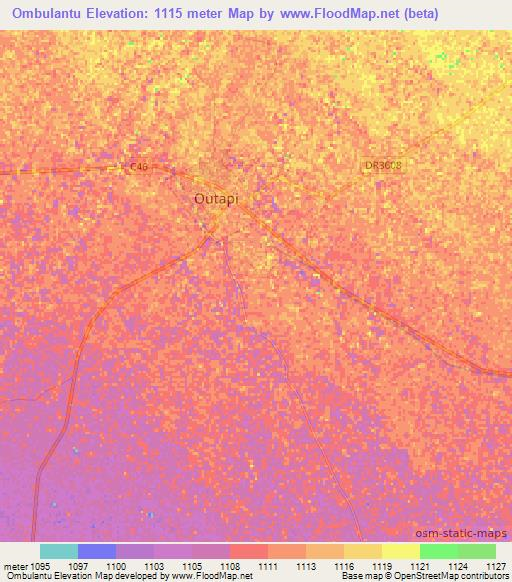 Ombulantu,Namibia Elevation Map