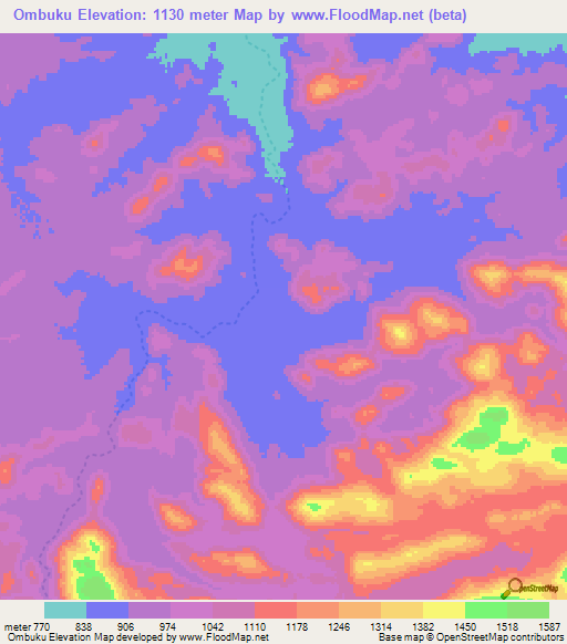 Ombuku,Namibia Elevation Map