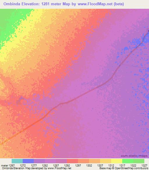Ombinda,Namibia Elevation Map