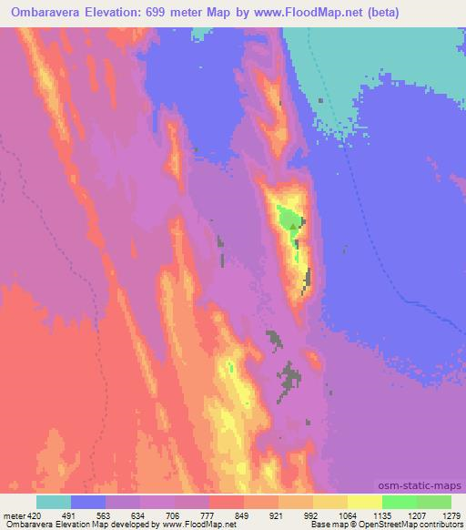 Ombaravera,Namibia Elevation Map