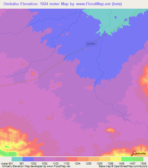 Ombahu,Namibia Elevation Map
