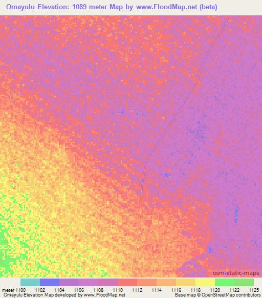 Omayulu,Namibia Elevation Map