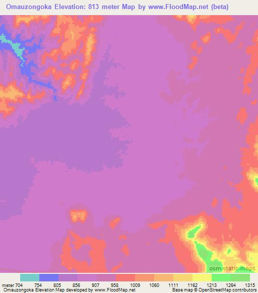 Omauzongoka,Namibia Elevation Map