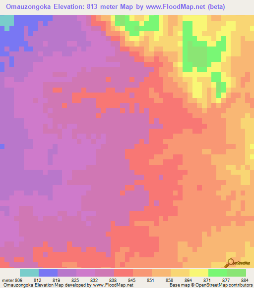 Omauzongoka,Namibia Elevation Map