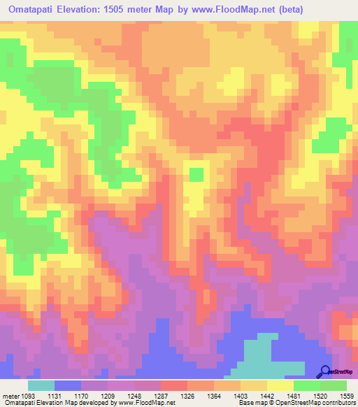 Omatapati,Namibia Elevation Map