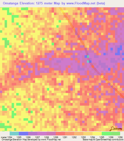 Omatanga,Namibia Elevation Map