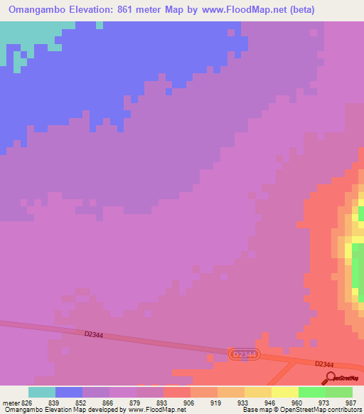 Omangambo,Namibia Elevation Map