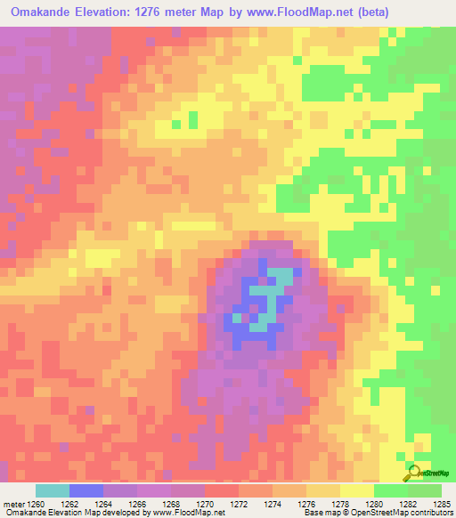 Omakande,Namibia Elevation Map