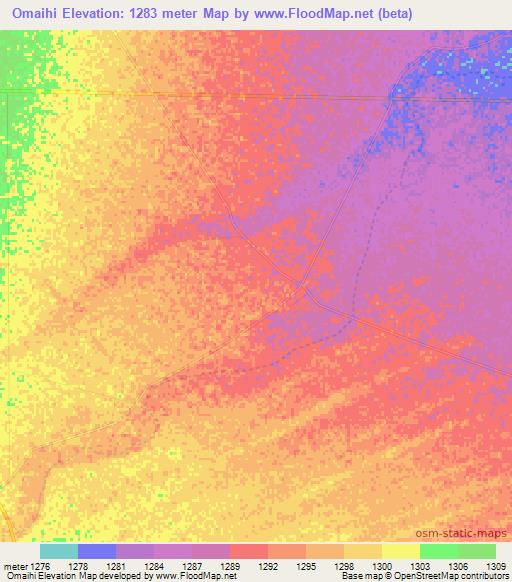 Omaihi,Namibia Elevation Map