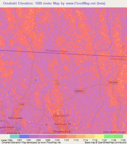 Omahahi,Namibia Elevation Map