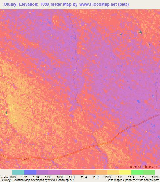 Oluteyi,Namibia Elevation Map