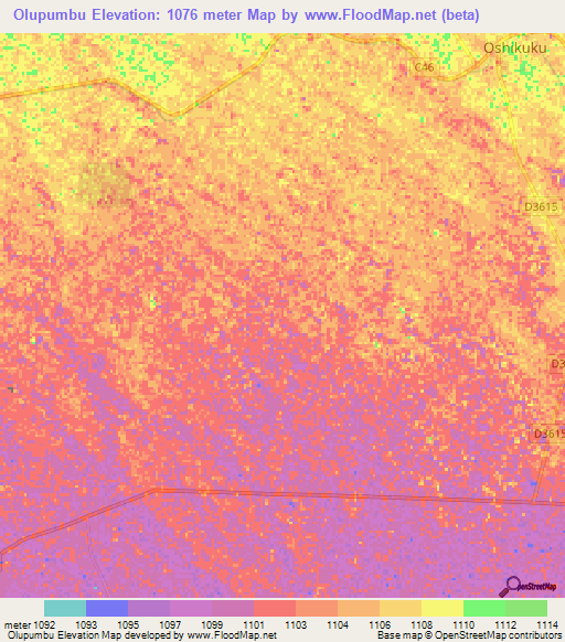 Olupumbu,Namibia Elevation Map
