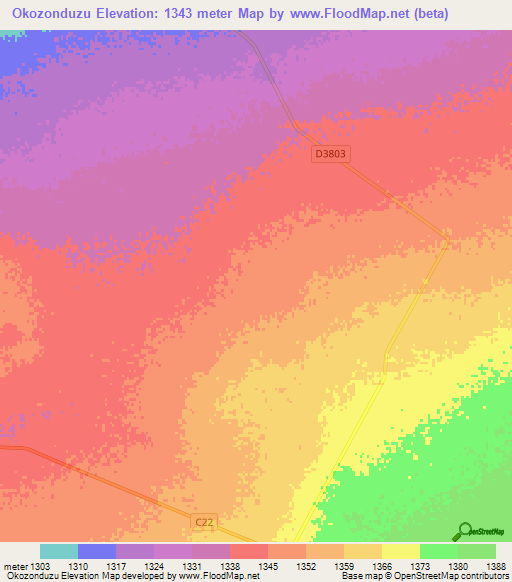 Okozonduzu,Namibia Elevation Map