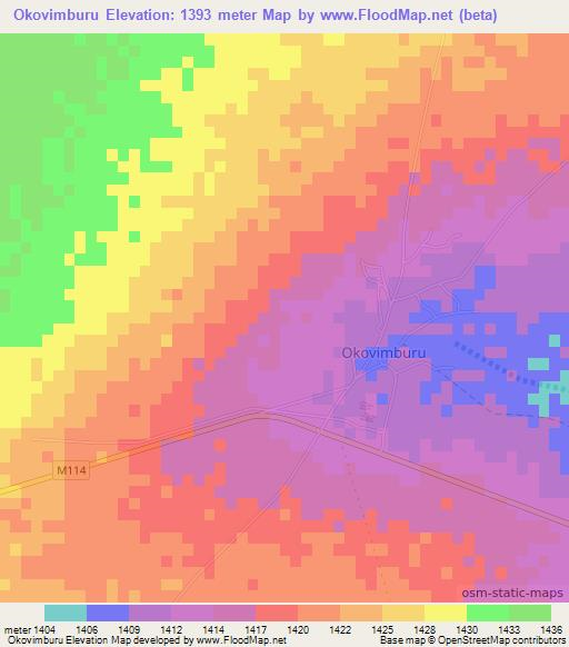 Okovimburu,Namibia Elevation Map