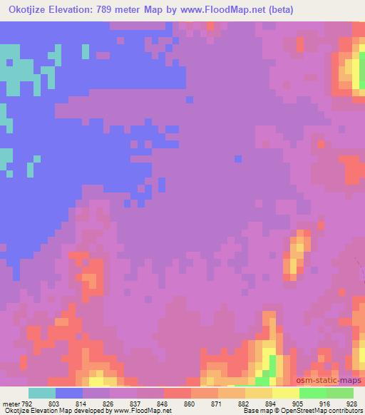 Okotjize,Namibia Elevation Map